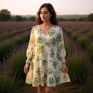 Umgee Green and White Mini Dress - Size Small